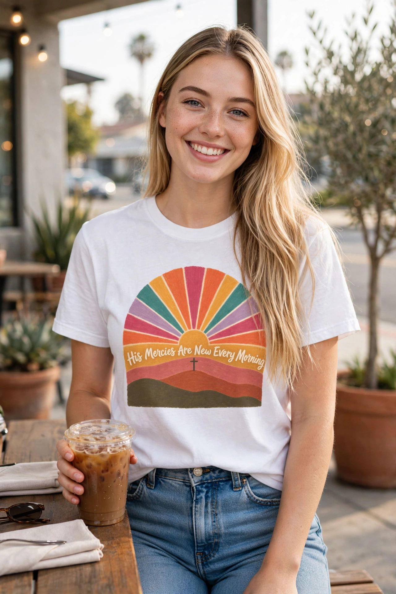 Retro Sunrise Mountains T-Shirt | His Mercies Are New Every Morning