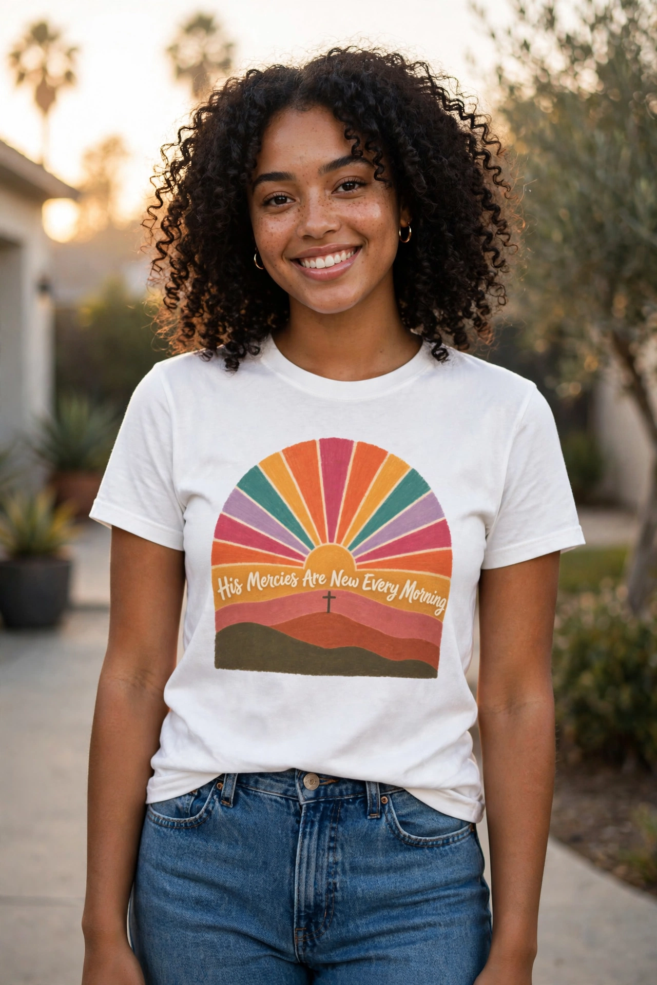 Retro Sunrise Mountains T-Shirt | His Mercies Are New Every Morning